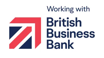 Badge stating 'working with' British Business Bank