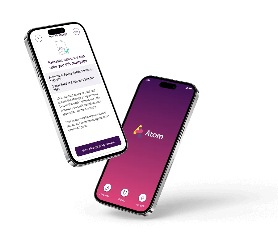 iPhone showing mortgage offer page, alongside another iphone showing lockscreen app page