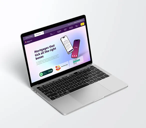 Laptop showing the Atom for Intermediaries Residential landing page, on a grey background