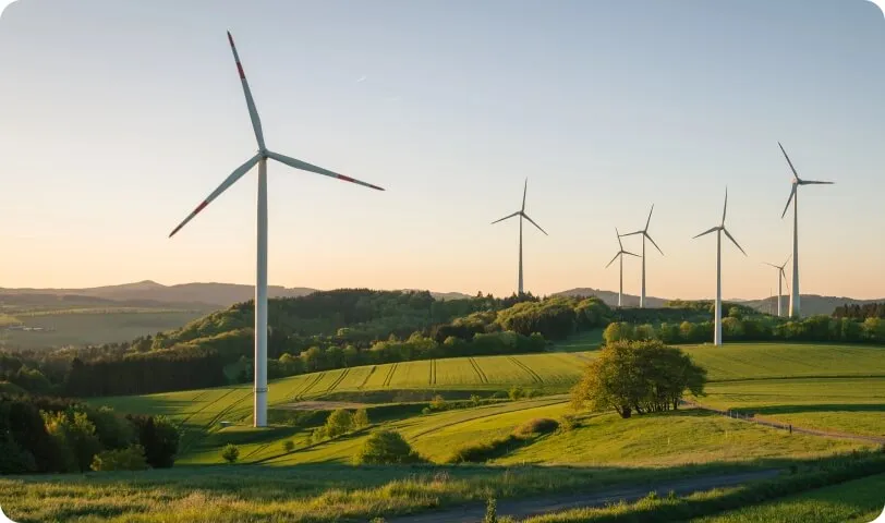 Wind turbines in a field