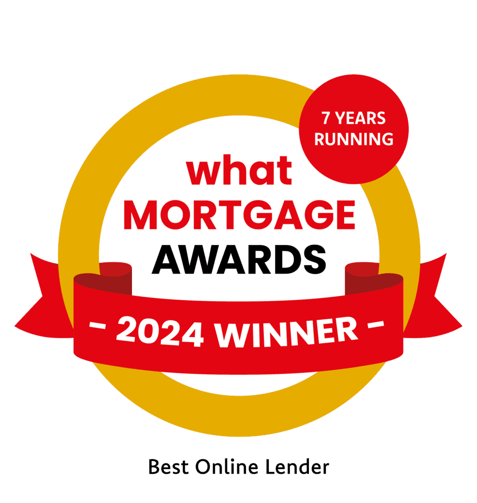 badge showing Atom's win of What Mortgage Awards' Best Online Lender 2024 for the 7th consecutive year